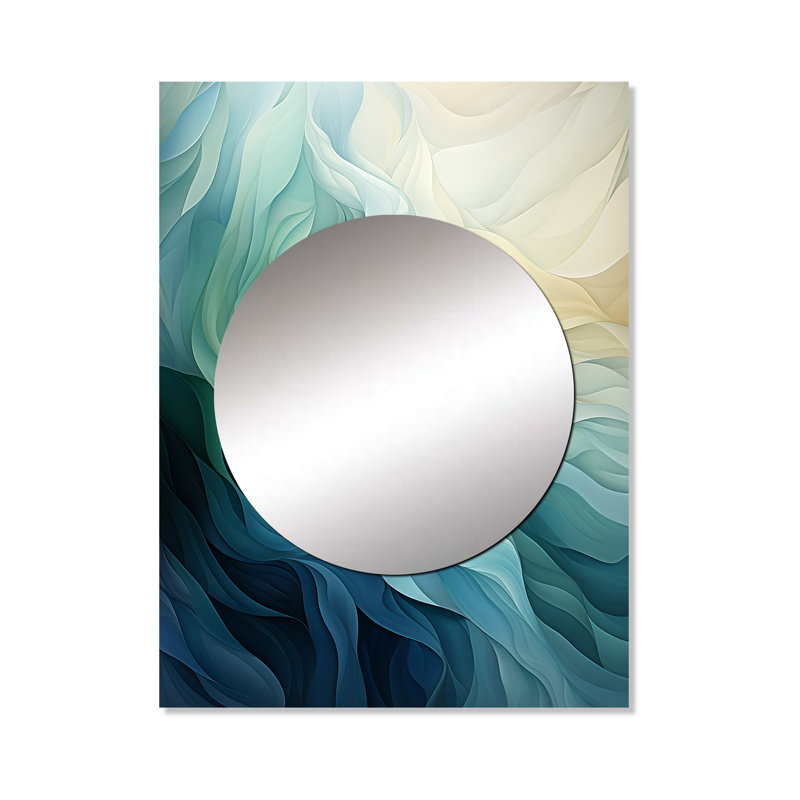 Piane vert et blanc Sway Wave Serenity IV - grand miroir mural géométrique, miroir unique vert, impression sur métal