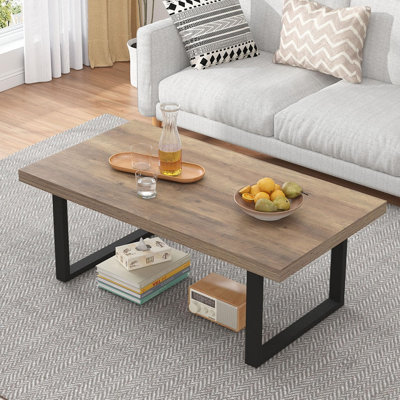 Table basse industrielle, table de centre moderne en bois et en métal de 39 pouces, table de salon rectangulaire minimaliste, table de cocktail rustique rétro pour la chambre à coucher