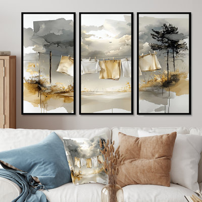 Gris - Hanging Out Laundry III - ensemble de reproductions d'art mural