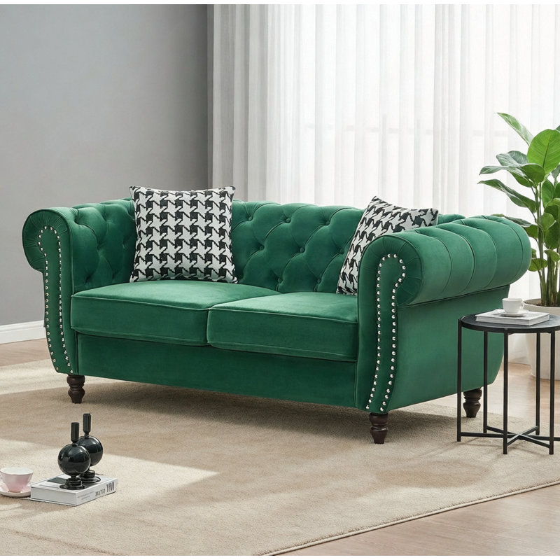 Canapé 65 po en tissu d'ameublement Chesterfield, 65 pouces