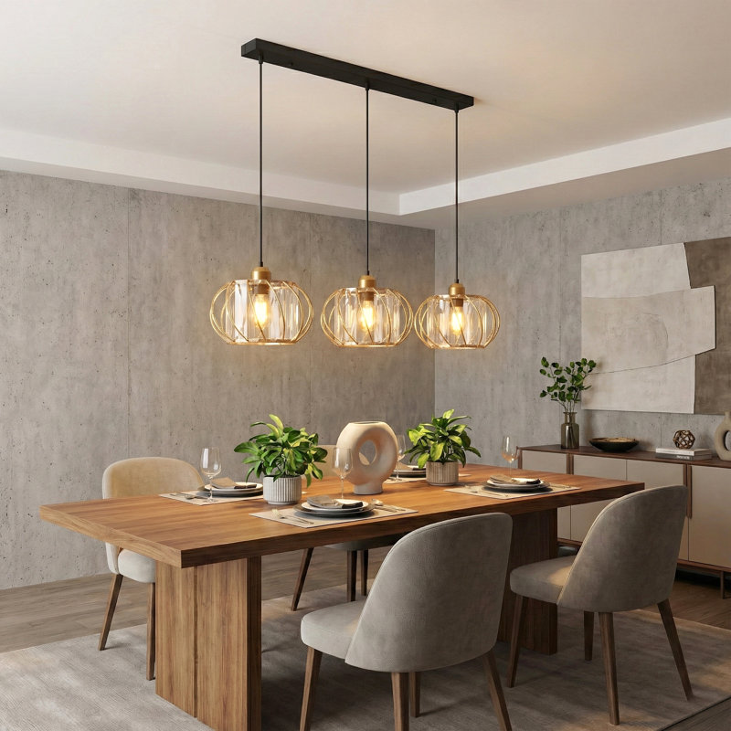 3 - Light Kitchen Island Pendant, Gold