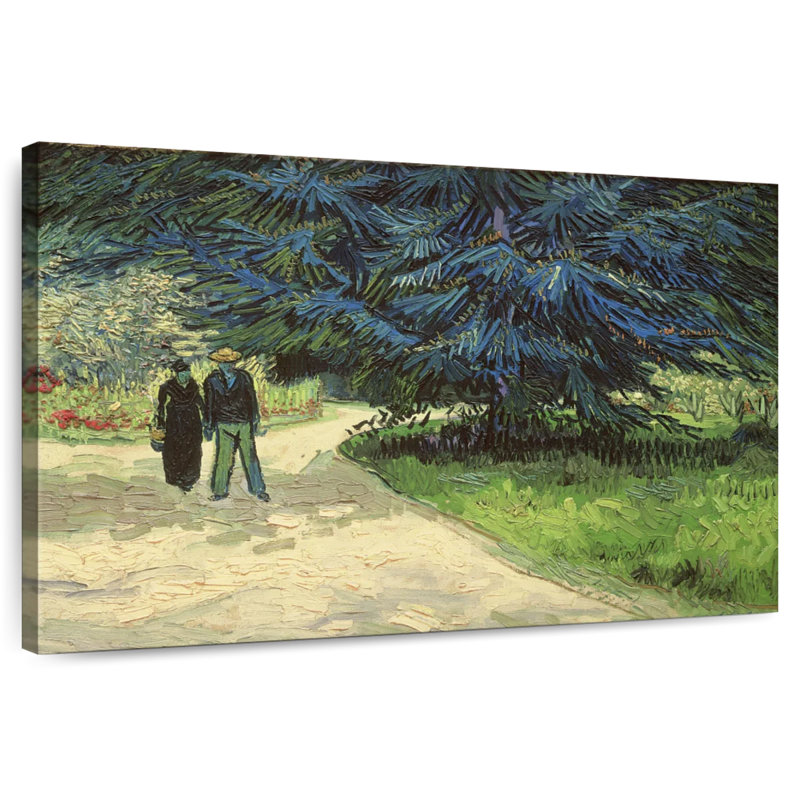 Jardin public d'Alvord avec couple et sapin bleu, H 34 po x l 51 po