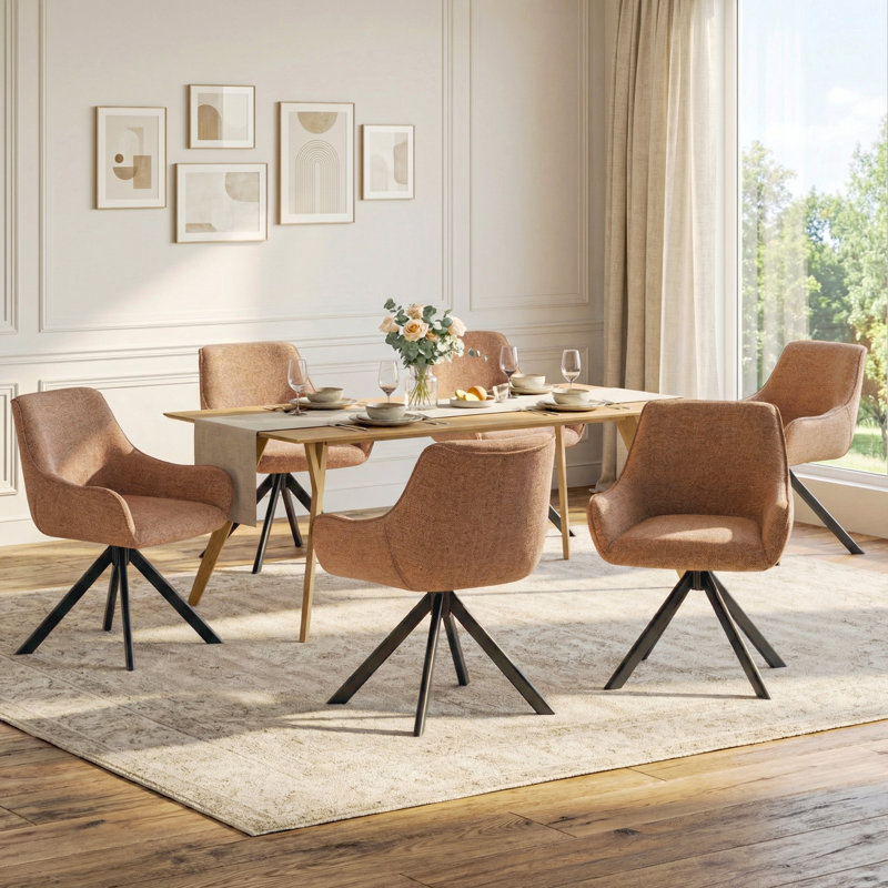 Gefjun 46cm H Upholstered Metal Upholstered Back Armchair, Camel Chenille