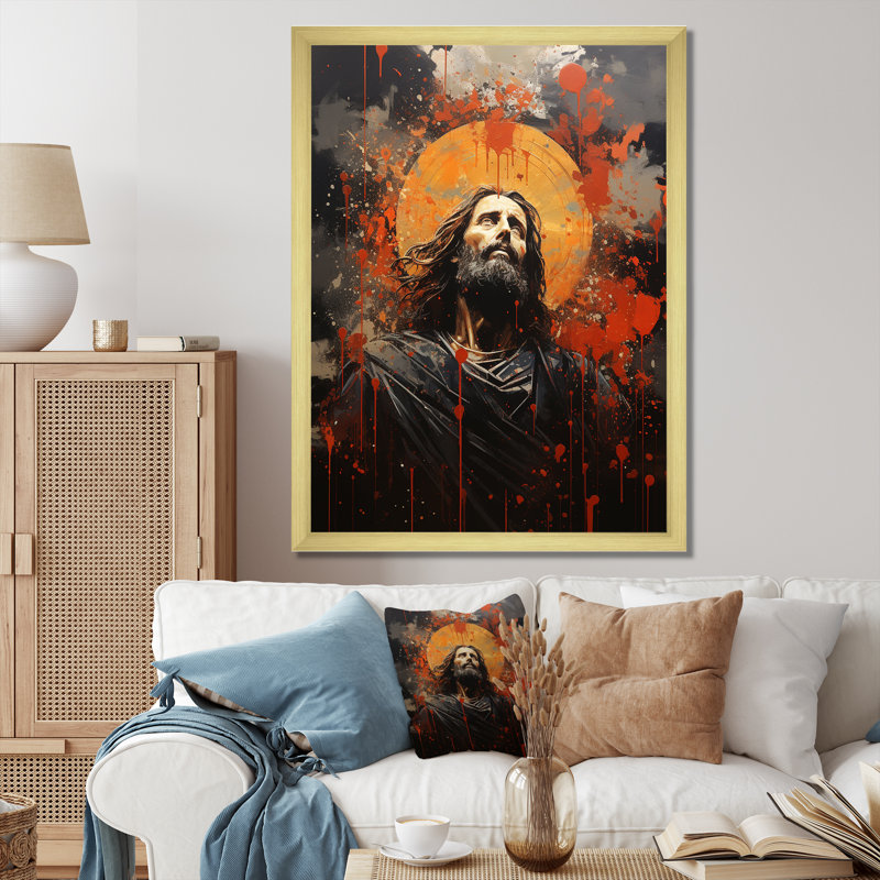 «Christianism Jesus Rosegold Circles», Cadre flottant doré, H 32 po x l 16 po x P 1 po