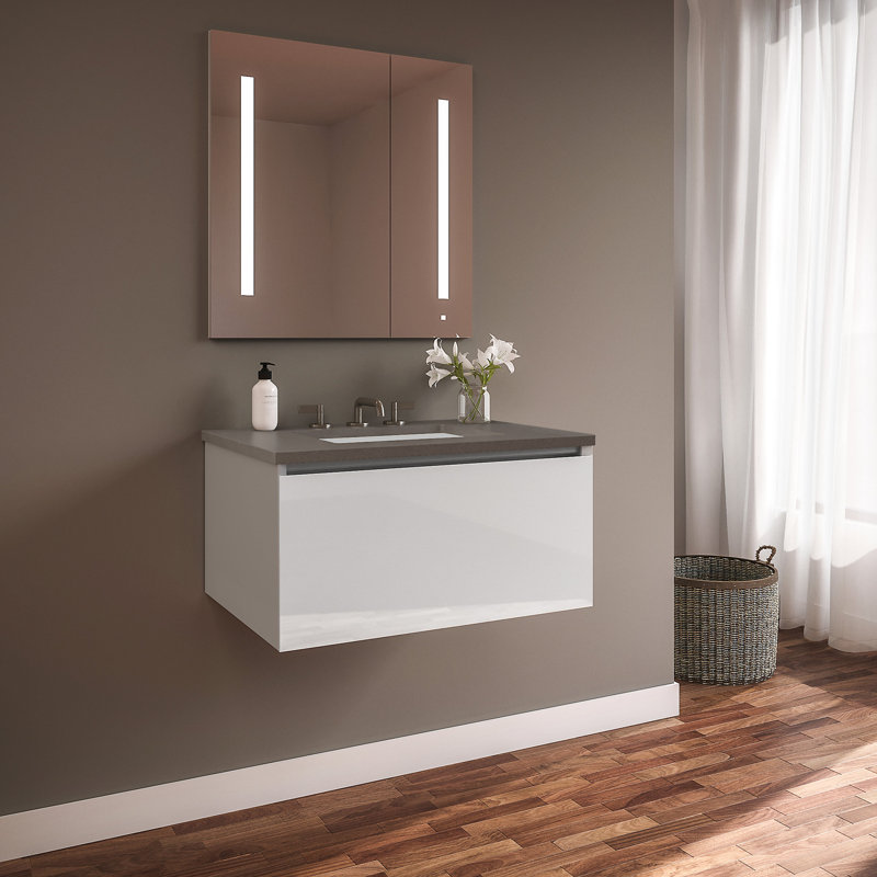 Ensemble de meuble-lavabo simple 31 "Curates, Gris pierre, Blanc