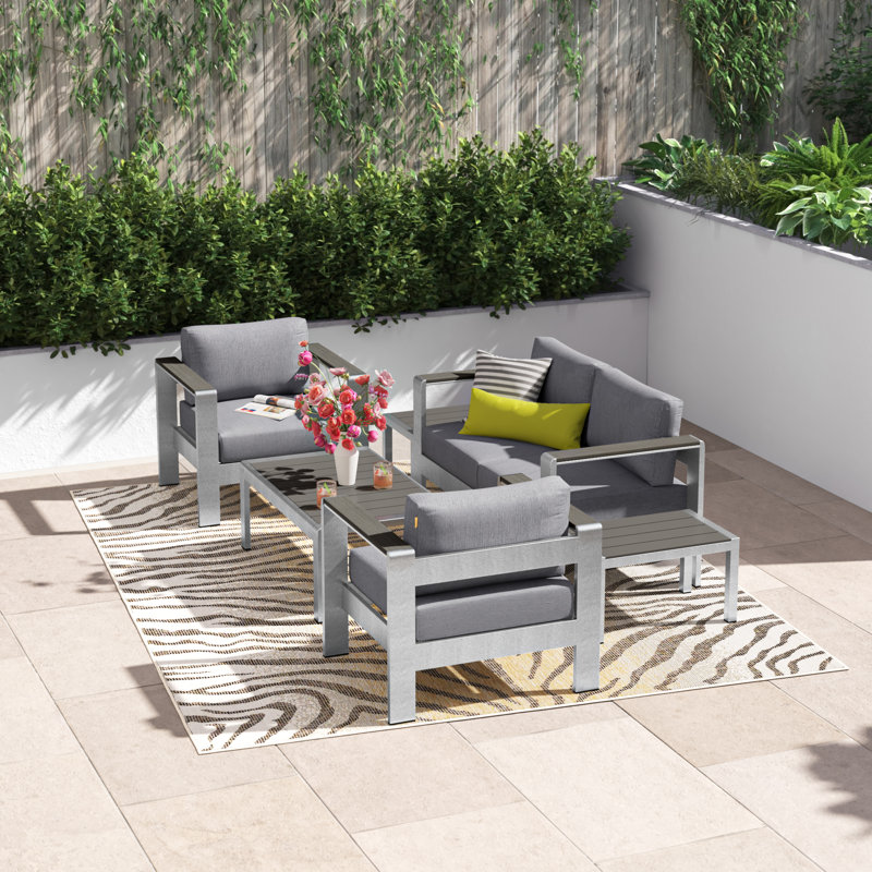 Ensemble de canapé modulaire d'extérieur en aluminium 6 pièces Shore, Gris