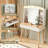 Big-Capacity Storage LED Vanity Desk With Sliding Mirror&Fluted Drawers