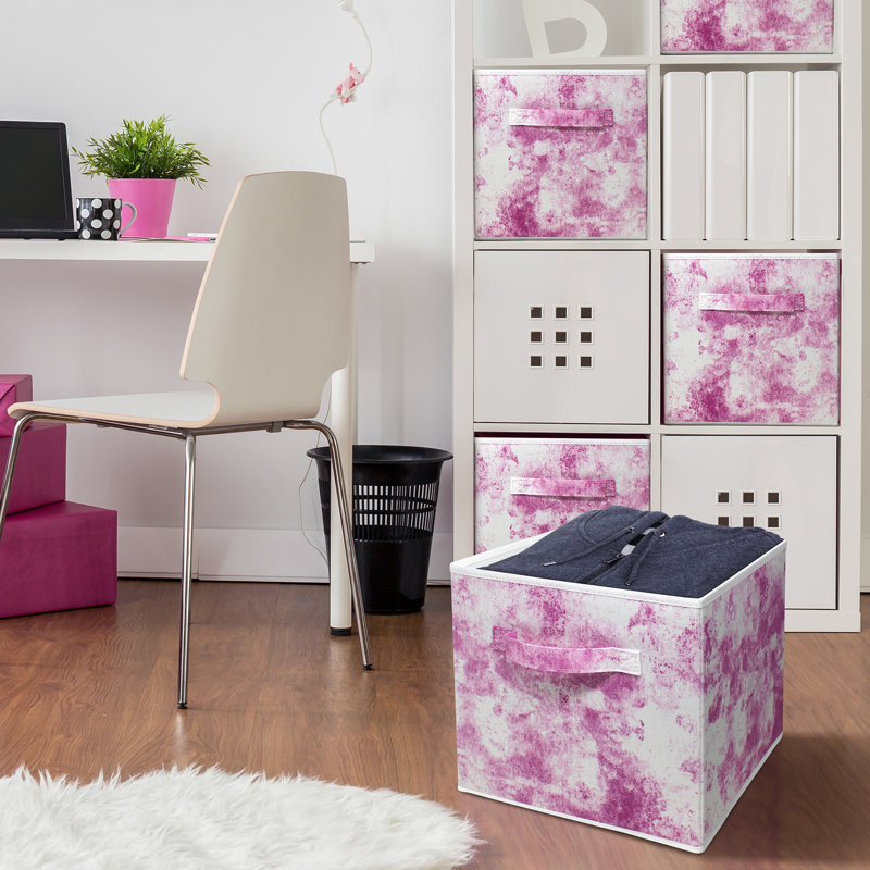11" Foldable Fabric Storage Cube Bins with Handles, 1 Piece, Pink Tie-Dye, Pink;White