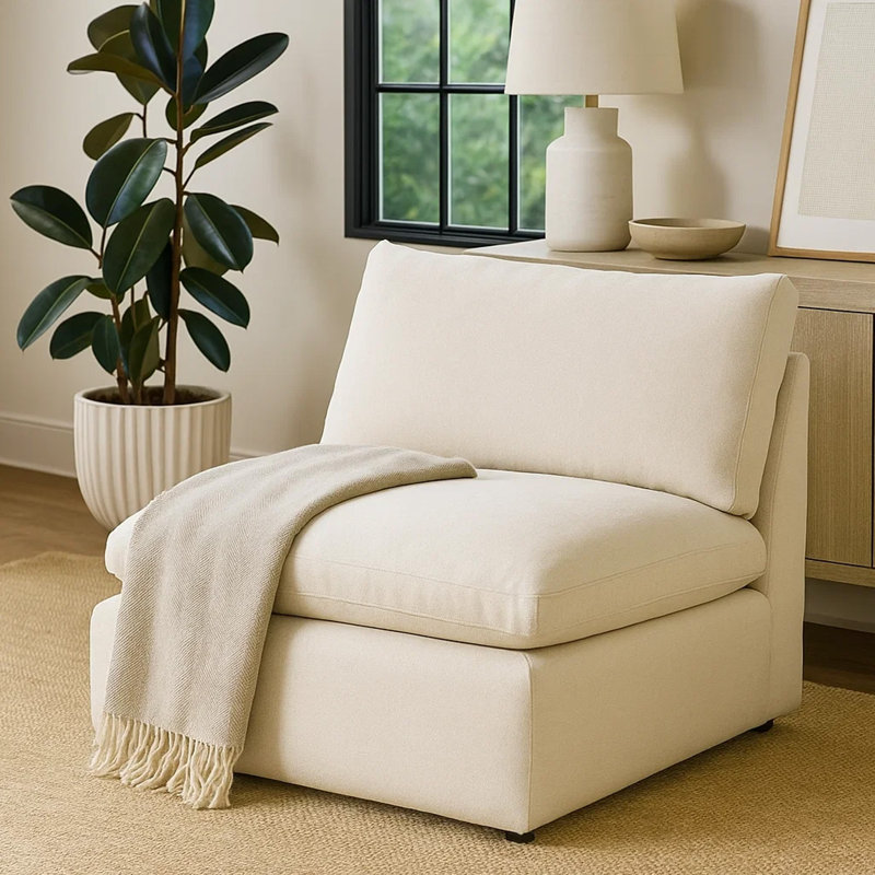 Fauteuil d'appoint sans accoudoirs modulaire Elize, polyester beige, rembourrage moelleux
