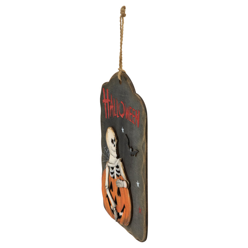 Enseigne murale 9,75 "squelette et citrouille d'Halloween