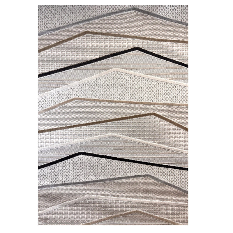 Tapis abstrait gris, brun et beige 5 pi x 8 pi