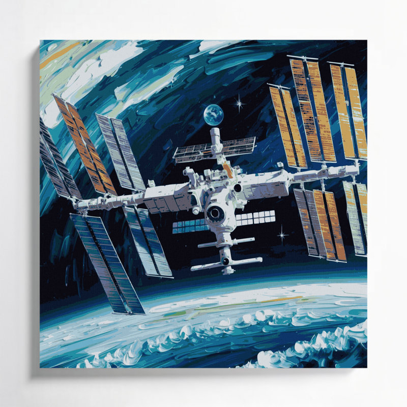Art mural sur toile bleue, "Space International Space Station", H 8 po x l 8 po