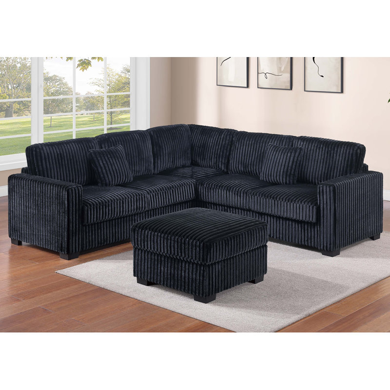 Ensemble modulaire 4 pièces Rosanne, Velours côtelé noir