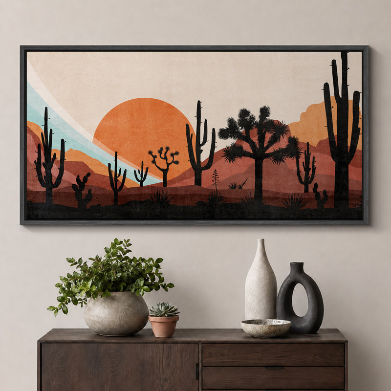 Cactus Desert Western Desert Sunset avec Cactus, H 30 po x l 60 po, Noir, noir, noir, noir