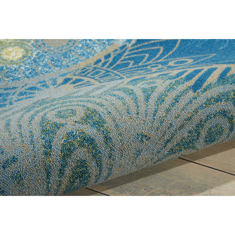 Hallie-Jo Abstract Machine Made Power Loom Blue Indoor/Outdoor Area Rug, Rectangle 4'4" x 6'3"