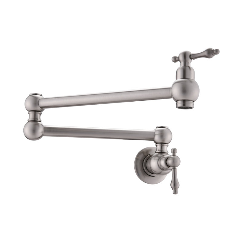 Robinet de remplissage de pot de cuisine mural - Bras articulé à deux poignées | Idée de cadeau, Nickel brossé