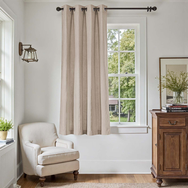 Linen Textured Blackout Curtain Panel - Thermal Insulated Grommet Drape for Light Control & Privacy (1 Panel), 52" W x 63" L