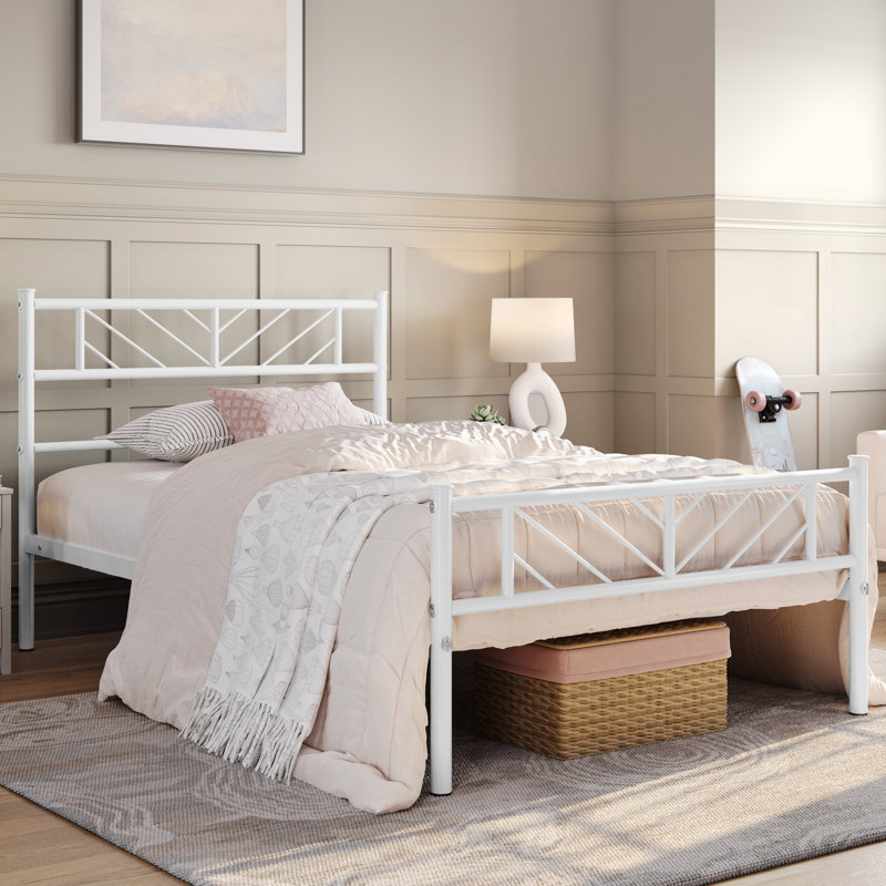 Base de lit plateforme avec tête de lit Armanni, Simple, Blanc