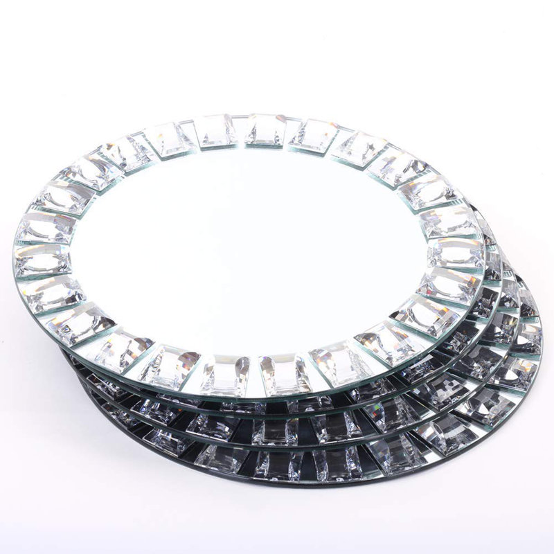 Handcrafted Silver Glass Charger Plates with Diamond Accents, 13" Set of 4