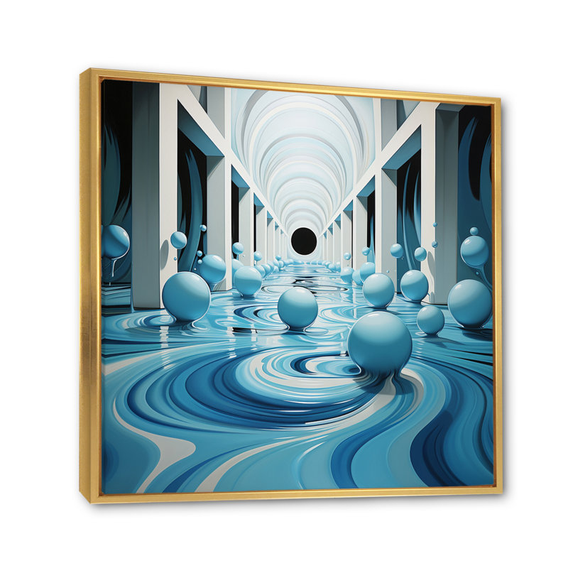 " Op Blue Focus IV ", Gold Floater Framed, 30" H x 30" W x 1" D