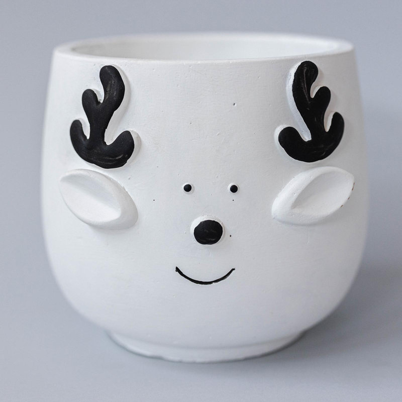 Pot à fleurs Happy Reindeer Face, H 5,5 po x l 6,5 po x P 6,5 po