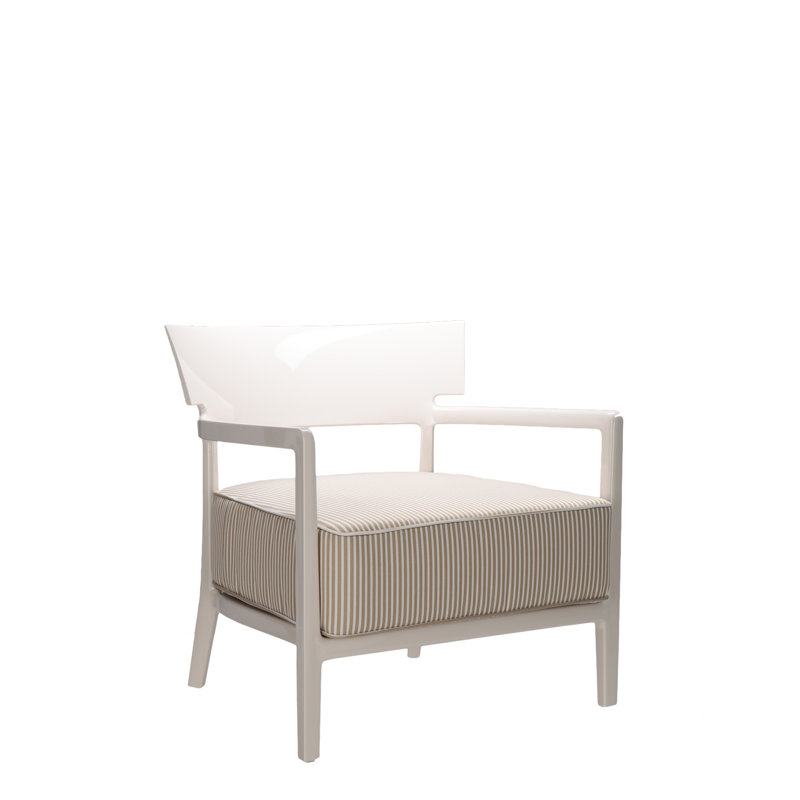 Cara Wood Outdoor Lounge Chair, Ivory, Beige/Ivory