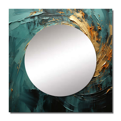 Saltsburg - Golden Emerald Surge Abstract Spirals Square Mirror For Wall Art Decor