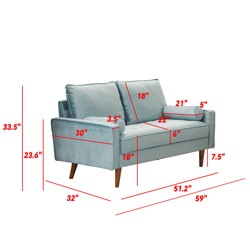 Marsai Upholstered 59'' Loveseat, Light GreyishCyan Velvet