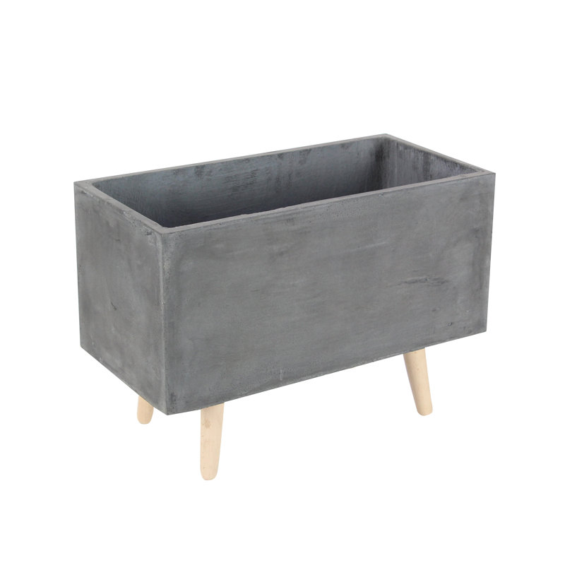 Contemporary 2-Piece Fiber Clay Elevated Planter Set, Dark Gray