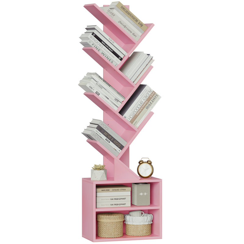 Bibliothèque de rangement à 6 niveaux avec tablettes, Rose