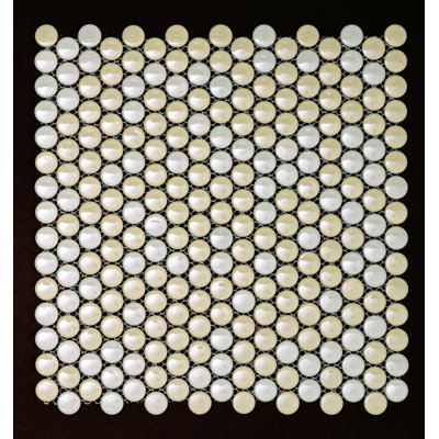 1" Penny Dot Mosaic in Beige and White Glossy