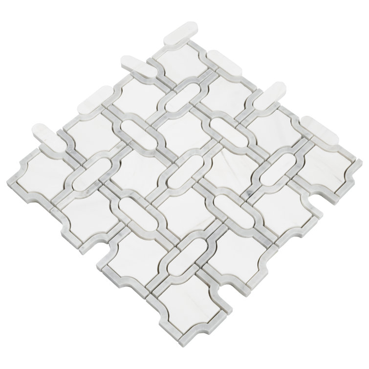 Bianco Dolomite Gridwork 12 in. x 12 in. Polished Marble Mosaic Tile