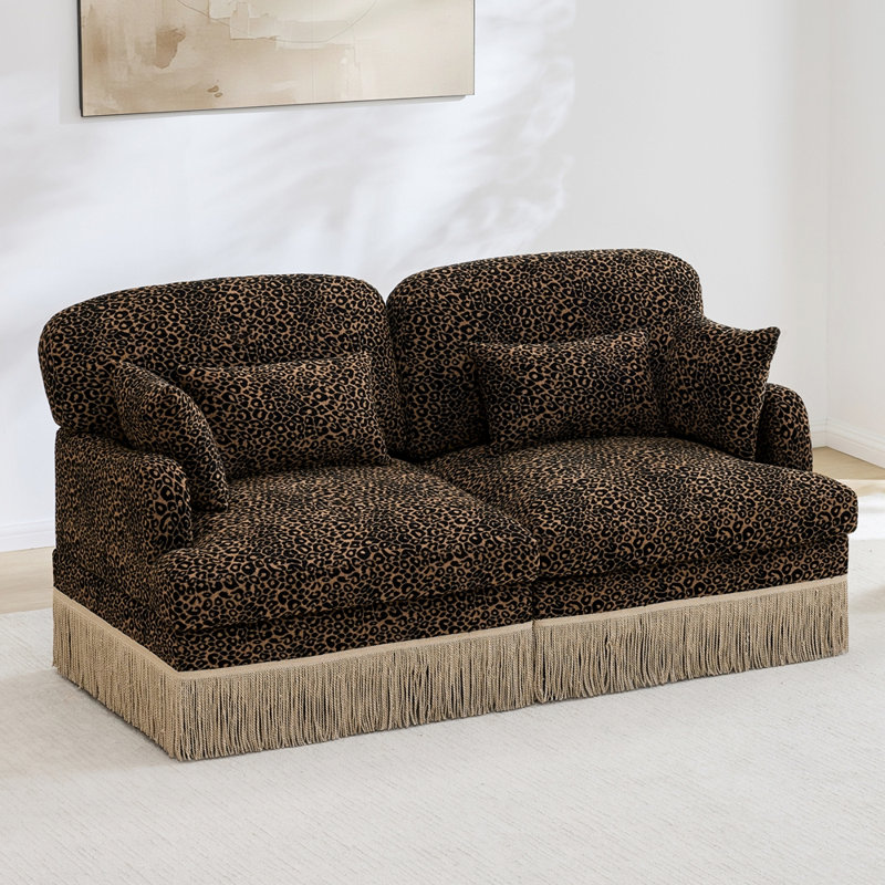 Canapé modulaire en chenille à imprimé léopard, dossier et siège ergonomiques, 2 sièges, Noir brun