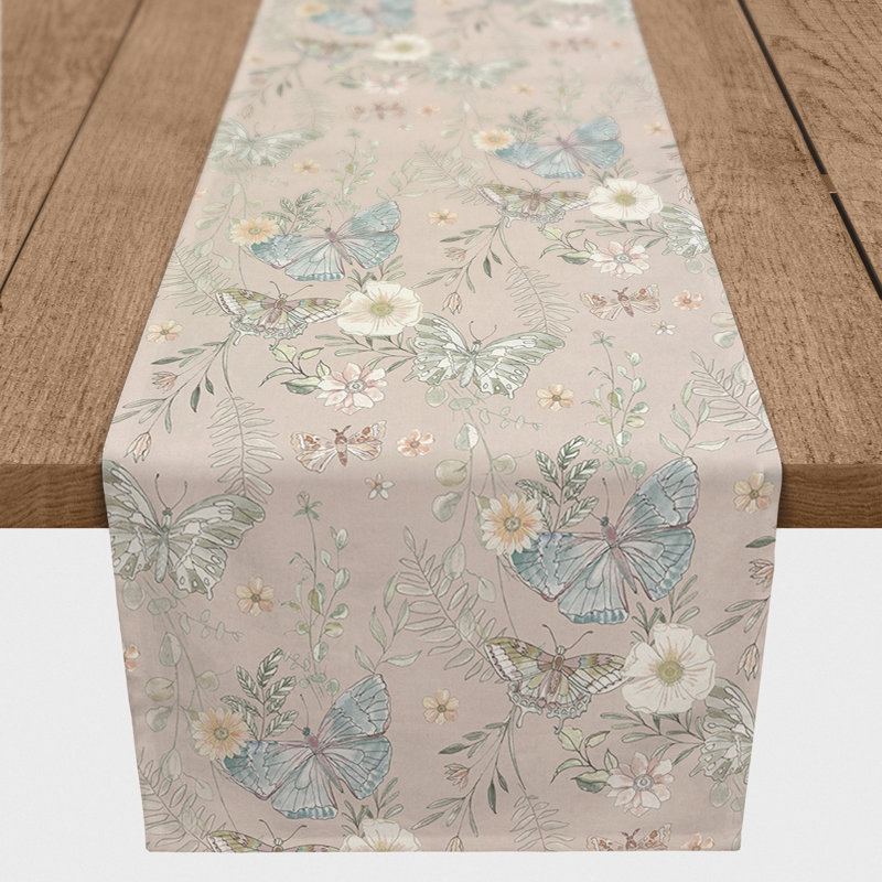 Rectangular Floral Table Runner, 72" x 16", Tan