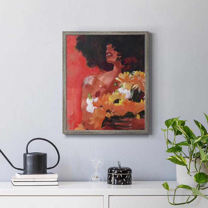 «Through the Flowers I», toile encadrée de qualité supérieure - prête à être accrochée, H 24 po x l 20 po, Argent patiné