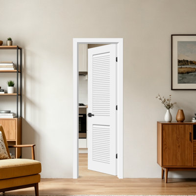 Porte battante intérieure en bois à persiennes 2 panneaux avec cadre 4-9 / 16 po Trely Prehung