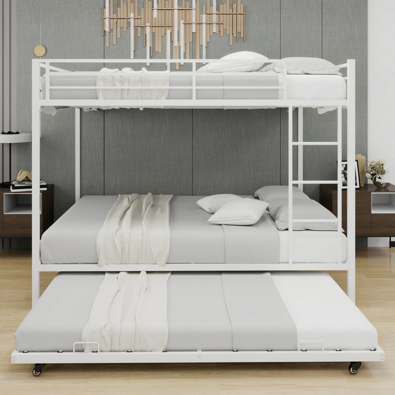 Cadre de lit, lit superposé en fer avec rails de sécurité pour chambre d'amis, chambre à coucher, Grand lit, Blanc