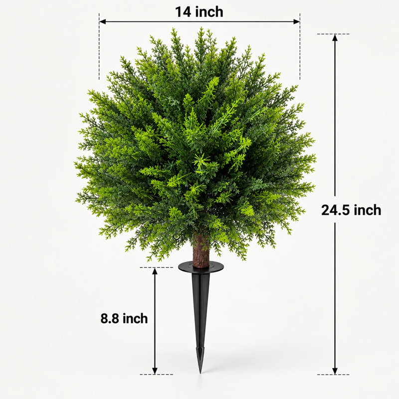 Lot de 4 arbres topiaires artificiels en cèdre de 62 cm (24,5 po) avec piquets de fixation au sol