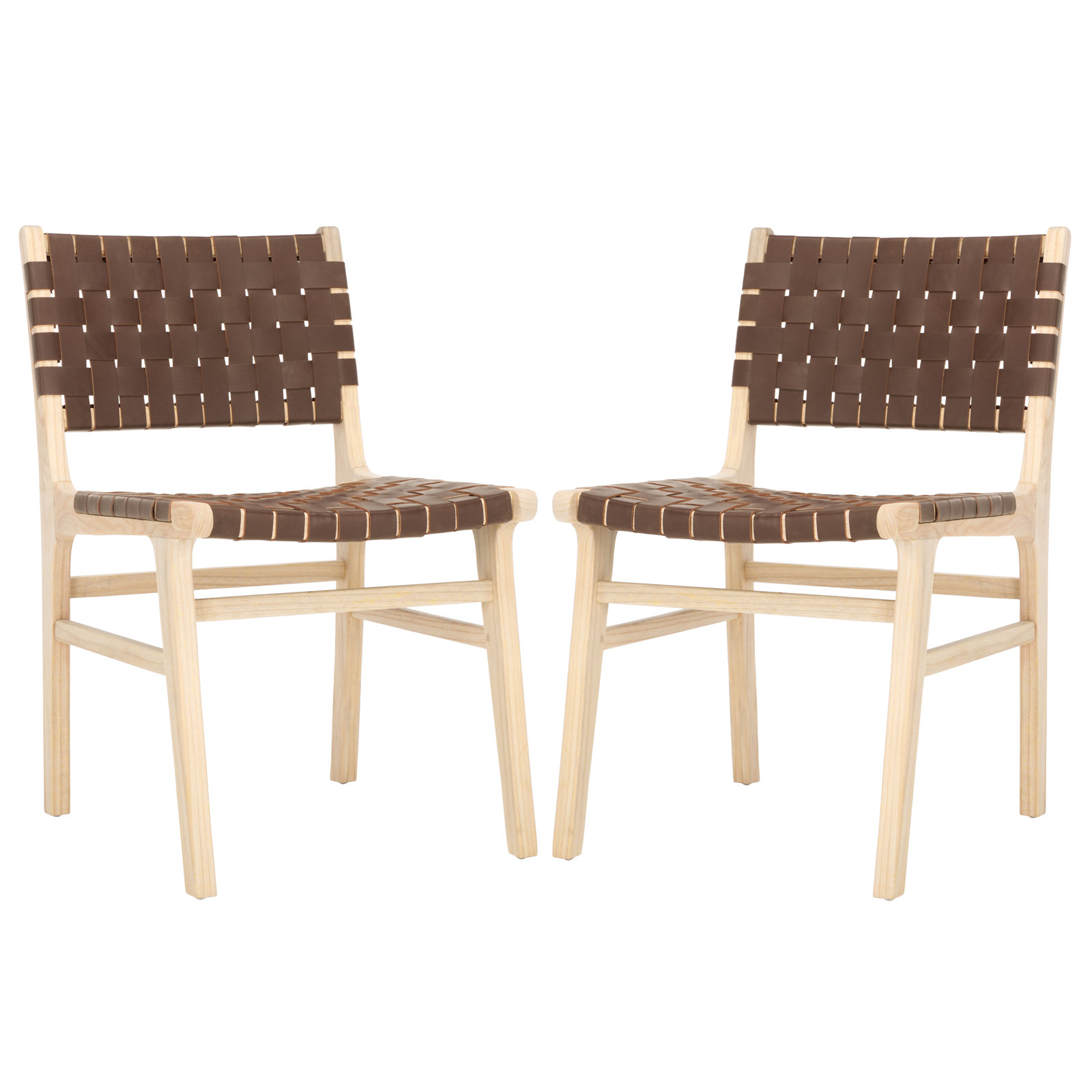 Alston Woven Leather & Solid Wood Dining Chair, Cognac/Light Natural