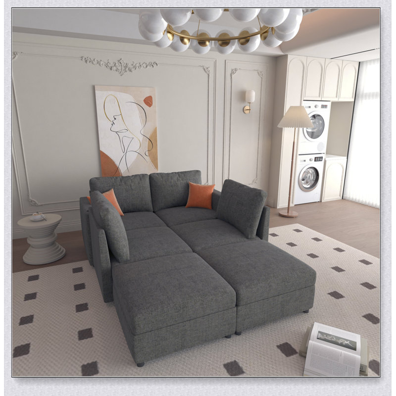 Grand canapé modulaire moderne, canapé modulaire en U avec fonction de rangement, Tissu gris