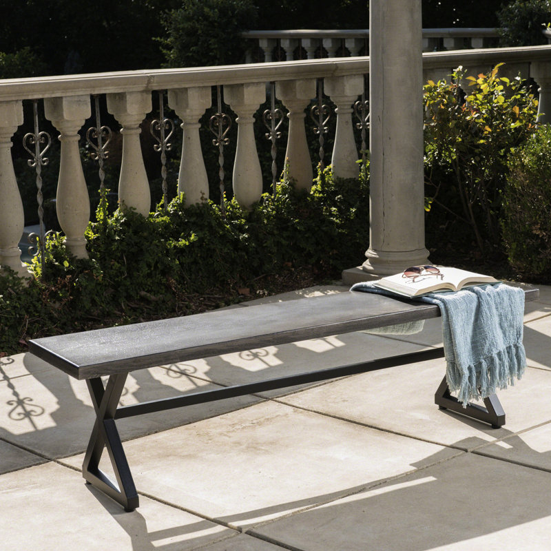 Outdoor Aluminum Bench With Steel Frame, Grey And Black - Modern Industrial Aesthetic, , Rust-, Easy To Clean, 61.74" W X 15.10" D 18.43" H, Assembly Required Grey/Black Design, , Rust-, 63" 15.1"