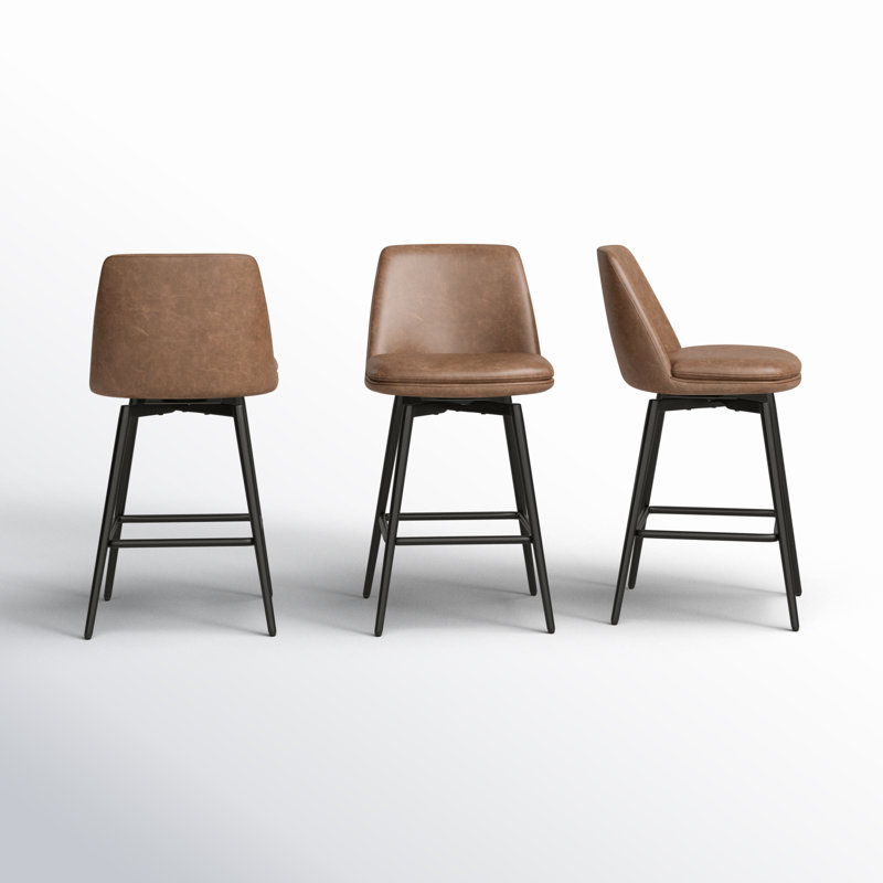 Betzalel Swivel Upholstered Faux Leather Counter Stool with Iron Frame, Saddle Brown