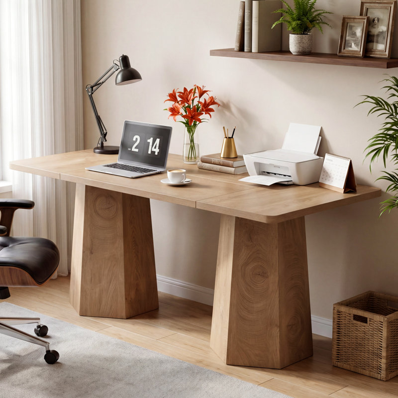 Bureau de direction rectangulaire de 159 cm avec piètement trapézoïdal, table de travail en bois pour bureau à domicile
