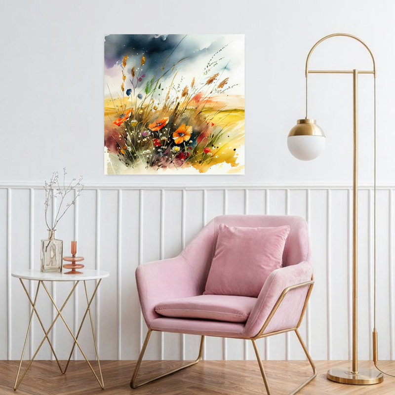 «Vibrant Wildflower Field», art moderne abstrait contemporain, fleur naturelle, H 32 po x l 32 po