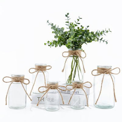 Vases en verre rétro pour fleurs, ensemble de 6 vases transparents pour bouteille de centre de table de mariage, décoration de table de réception, pendaison de crémaillère, arrangement floral d'anniversaire (s + m + l)