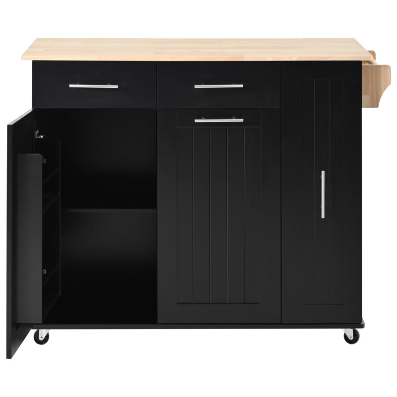 K&K Kitchen Island With Drop Leaf, Black