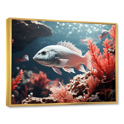 Monochromes coraux et poissons gris dansant sur toile
