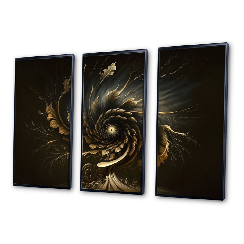 A Black and Gold Expression II - 3 pièces, reproduction sur toile, Noir, H 28 po x l 36 po x P 1 po