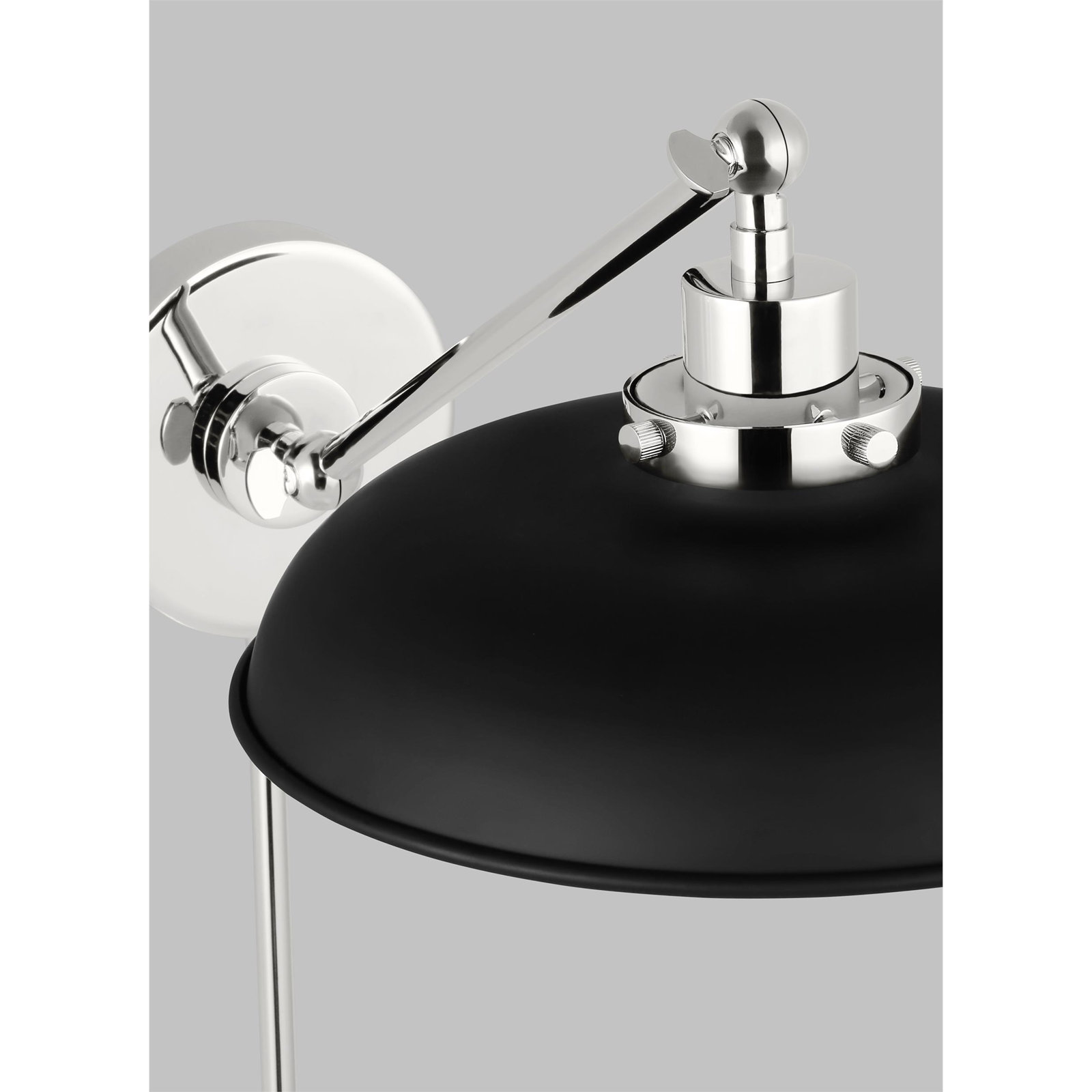 Single Light Dimmable Armed Sconce, Midnight Black, Polished Nickel