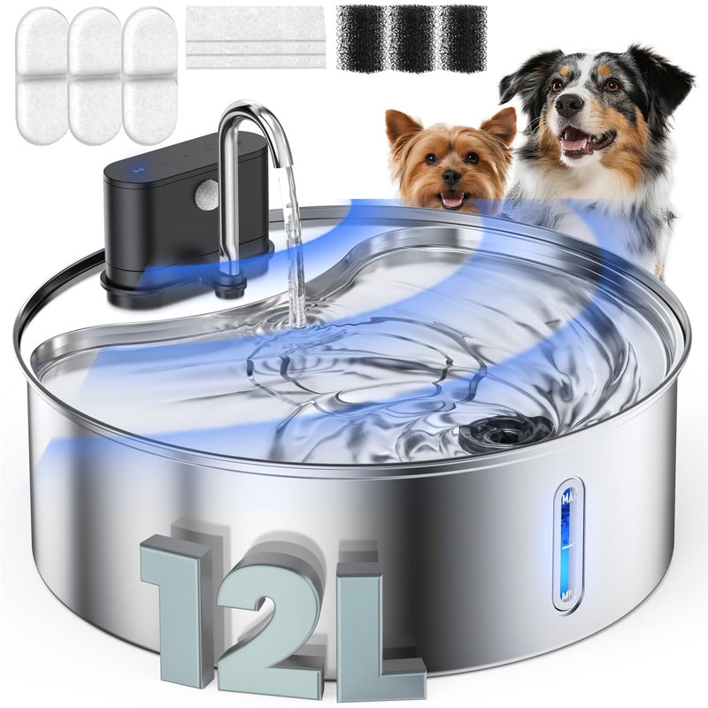 Fontaine d'eau sans fil pour animaux 3,5 l en acier inoxydable avec capteur, distributeur automatique de boissons pour chat et chien à piles